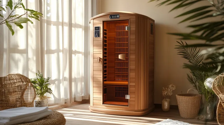 Modern wooden sauna installed in a finished room